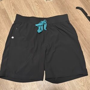Men's Black Athletic Shorts with Teal Drawstring